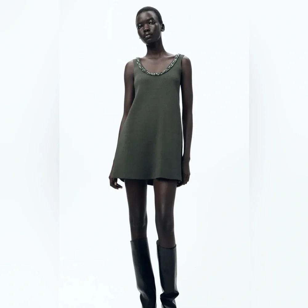 ZARA Embellished Gray Mini Dress - Picture 1 of 7